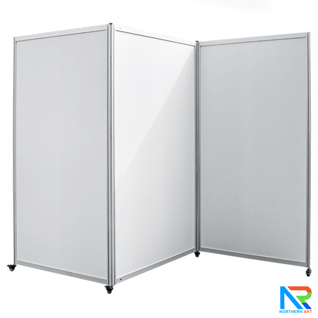 บอร์ดจัดนิทรรศการ อะลูมิเนียม ตั้งซิกแซก 6 บานพร้อมล้อ ขนาด (W)100 x (H)200 ซม. ถอดประกอบและพับเก็บได้