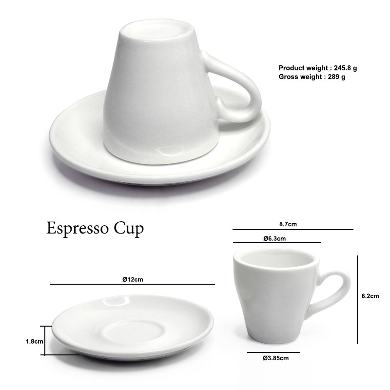 ถ้วยกาแฟ Espresso 80 มล. พร้อมจานรอง สีขาวเงา