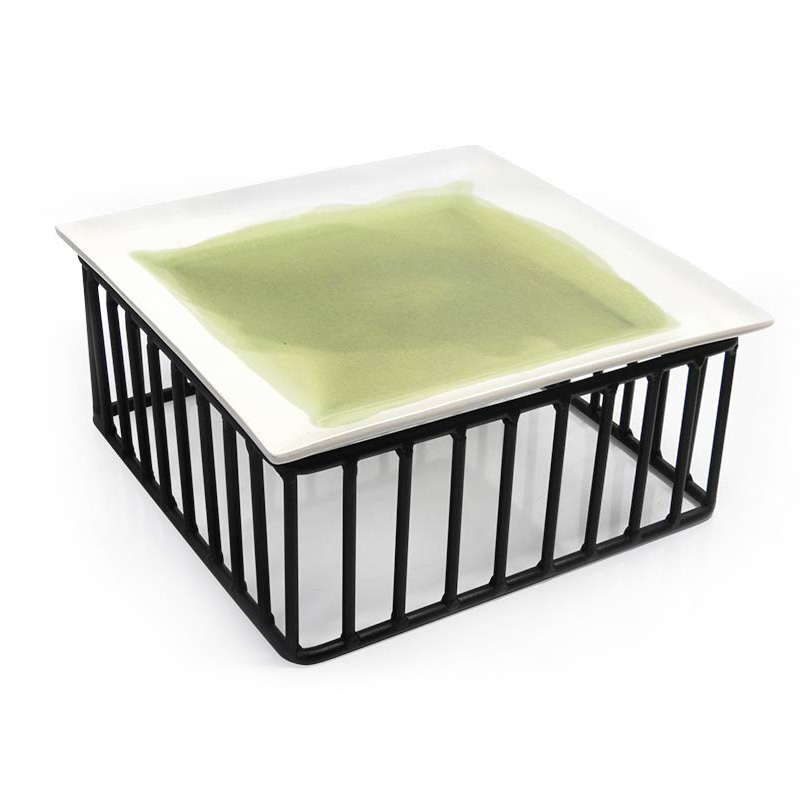 ชั้นวางสี่เหลี่ยมกรงเหล็ก+ชามเซรามิคสีขาว สูง 12 ซม. 1619-032