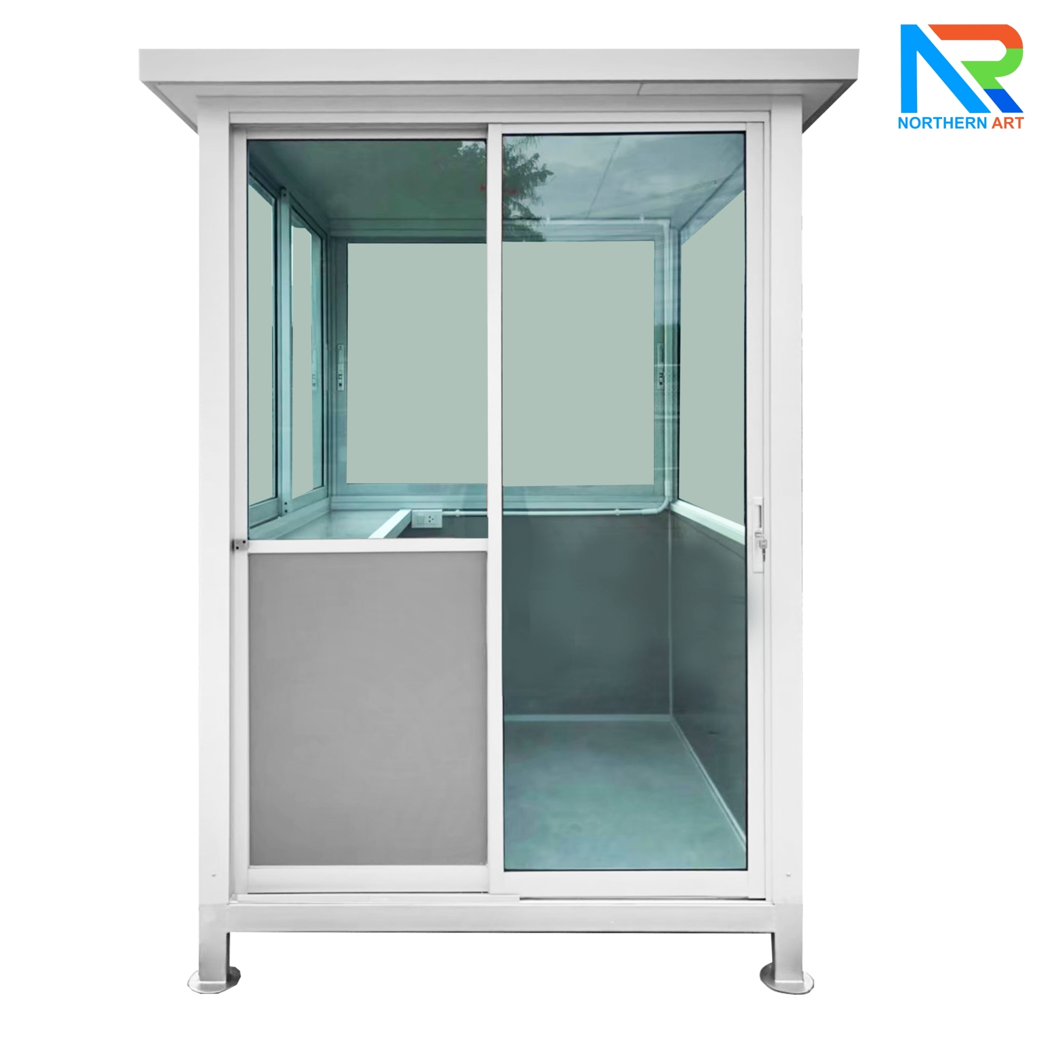 ป้อมยามสำเร็จรูป รุ่น COMPOSITE ขนาด 1.50x1.50 ม.โครงสร้างเหล็ก ผนังคอมโพสิทหนา 4 มม.(เลือกสีได้) ประตู-หน้าต่าง อลูมิเนียมสีเงิน