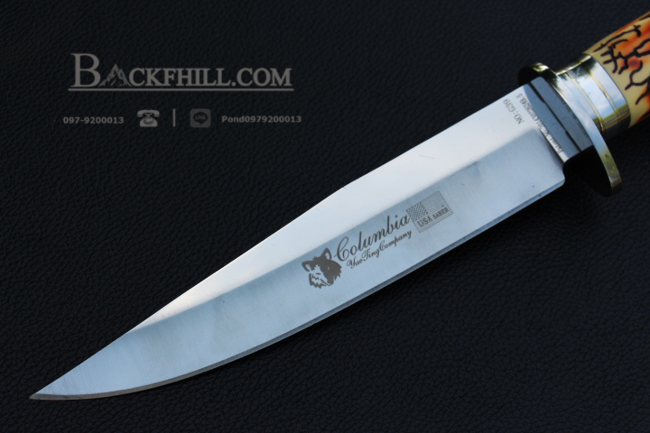 มีดใบตาย COLUMBIA รุ่น G39 ใบมีดสีเงินเรียวยาว ด้ามจับ ลายแกะลายเขากวางจำลอง อย่างดี พร้อมซองไนลอน