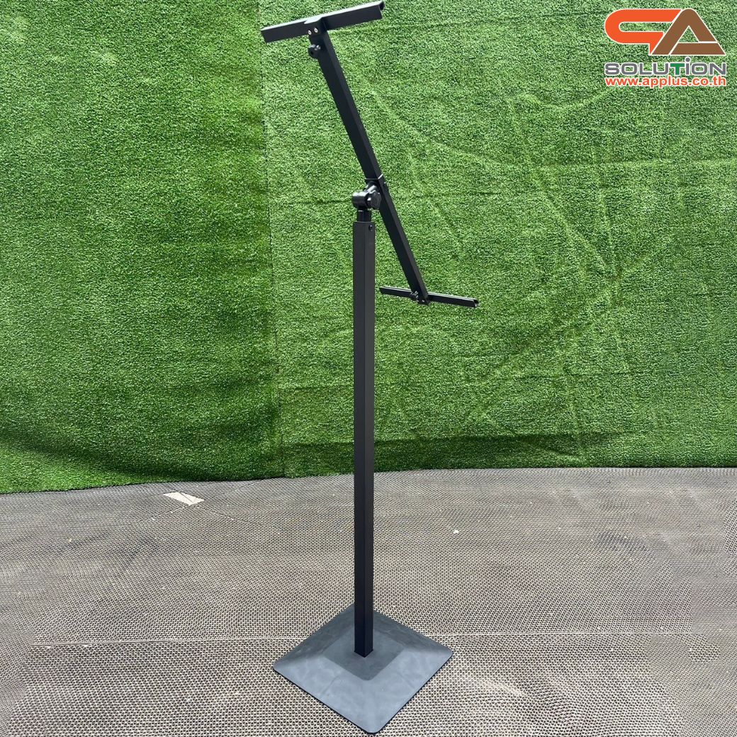 ขาตั้งโปสเตอร์เหล็ก แบบเอียง ฐานพลาสติก-ขึ้นรูป เสริมแผ่นยางถ่วงน้ำหนัก โชว์งานพิมพ์ 1 ด้าน ปรับระดับ-ปรับเอนได้ ถอดประกอบเคลื่อนย้ายสะดวก