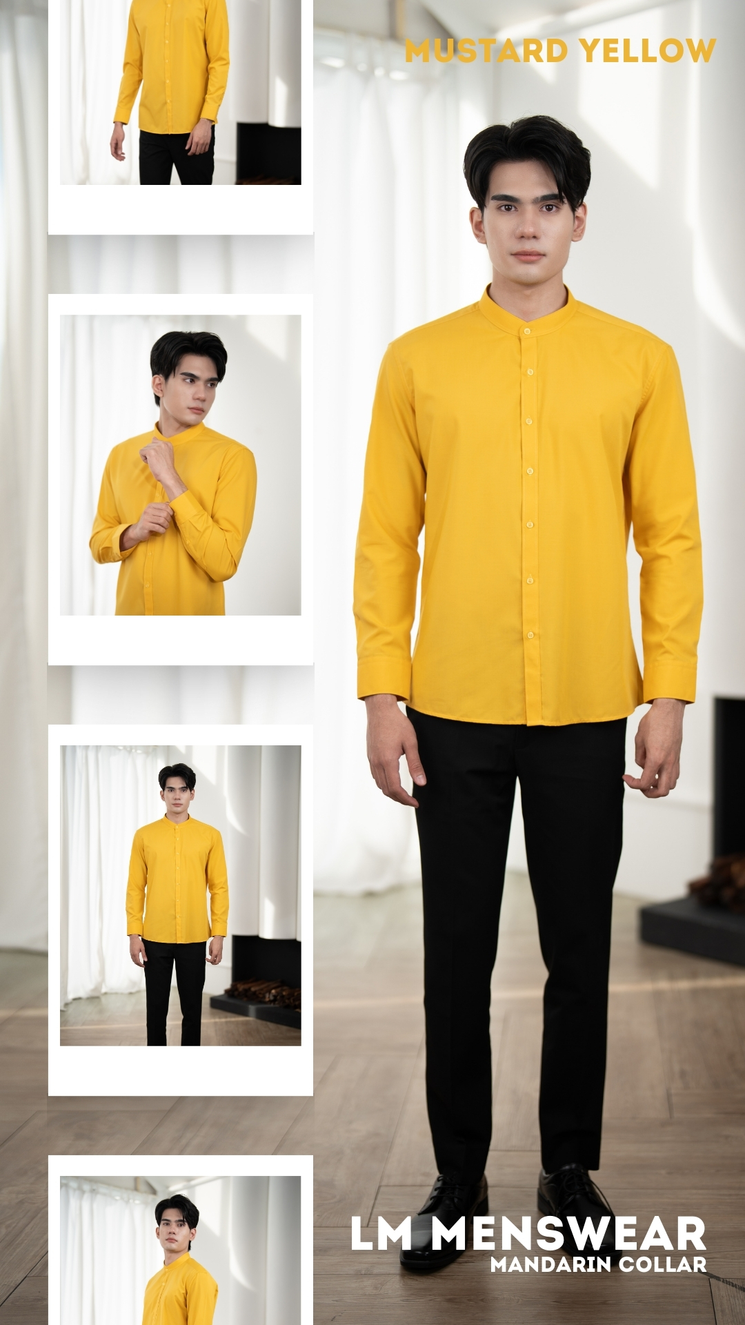 เสื้อเชิ้ตคุณภาพ คอจีน สีเหลืองมัสตาร์ด (Mustard Yellow)