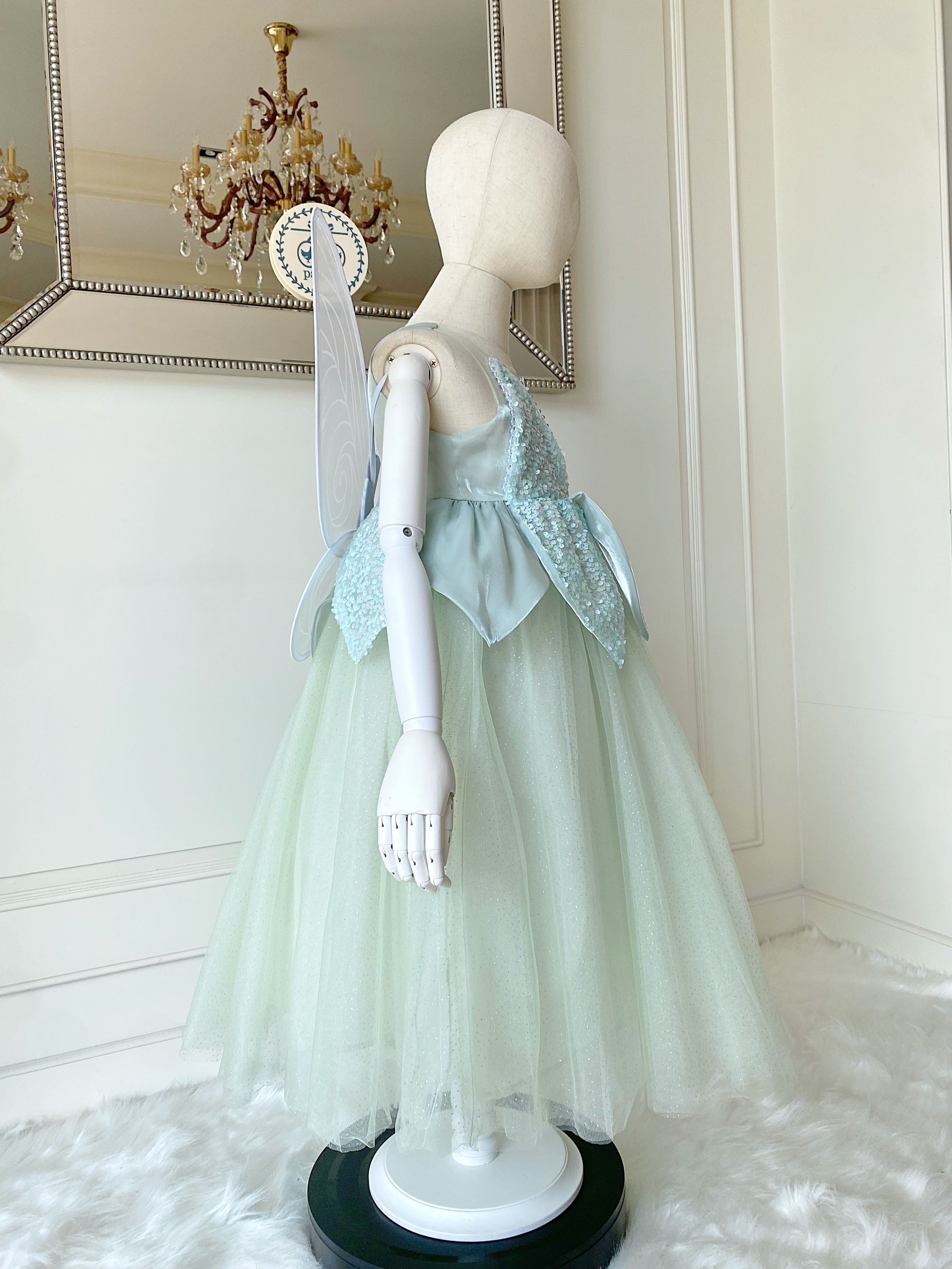 ชุดเจ้าหญิงทิงเกอร์เบลสีเขียวพร้อมปีกสีขาว รุ่นไฮพรีเมี่ยม งานสวยอลัง ปักเลื่อมทั้งชุด