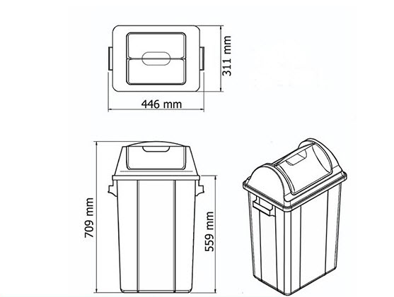 ถังขยะพลาสติกใส ทรงเหลี่ยมฝาแกว่ง 50 ลิตร
