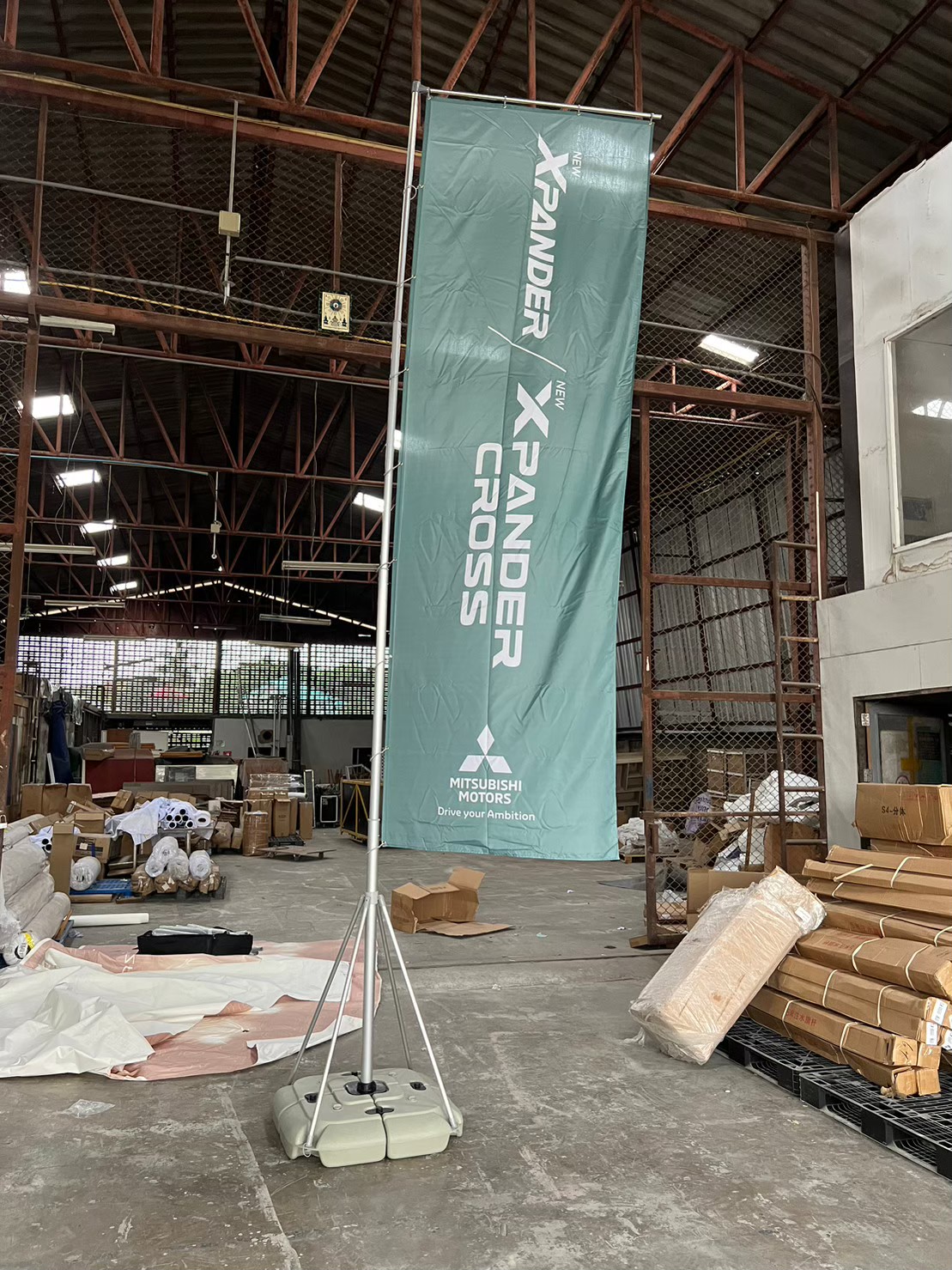 ธงญี่ปุ่น ไจแอนท์ ฐานน้ำ ขนาด 5 m. โครงอะลูมิเนียม ถอดประกอบได้ พร้อมผ้าธงขนาด (W)120 x (H)350 cm.