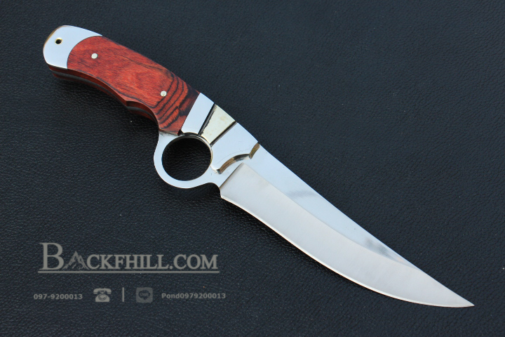 มีดใบตาย COLUMBIA รุ่น A10 ด้ามไม้ครอบสแตนเลสปัดเงามีช่องควงมีด