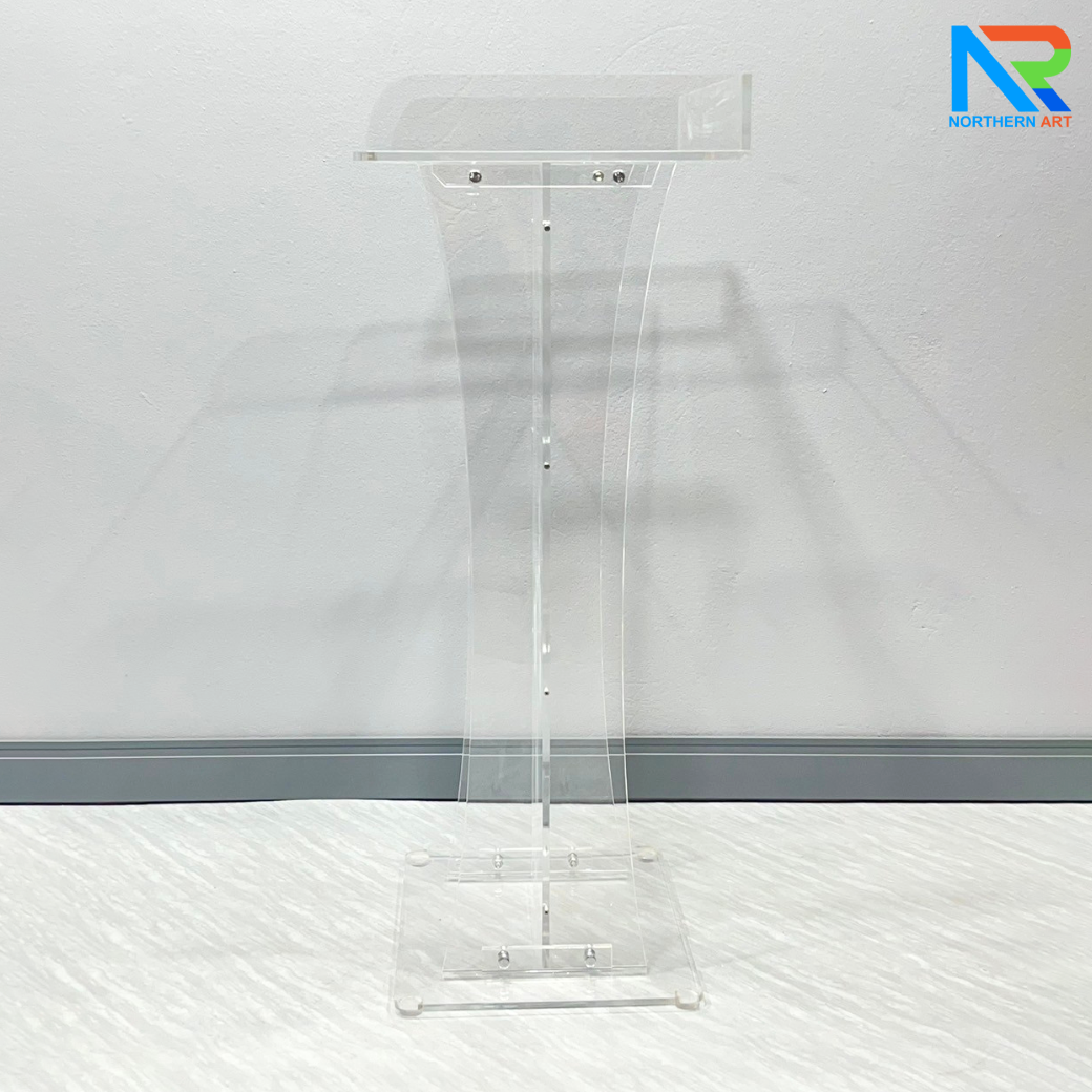 โพเดียม อะคริลิคใส ขนาด(W)60 x (L)42 x (H)109 cm. TOP ตรงพร้อมกันตก 3 ด้าน วัสดุอะคริลิคใส หนา 9.5 มม.