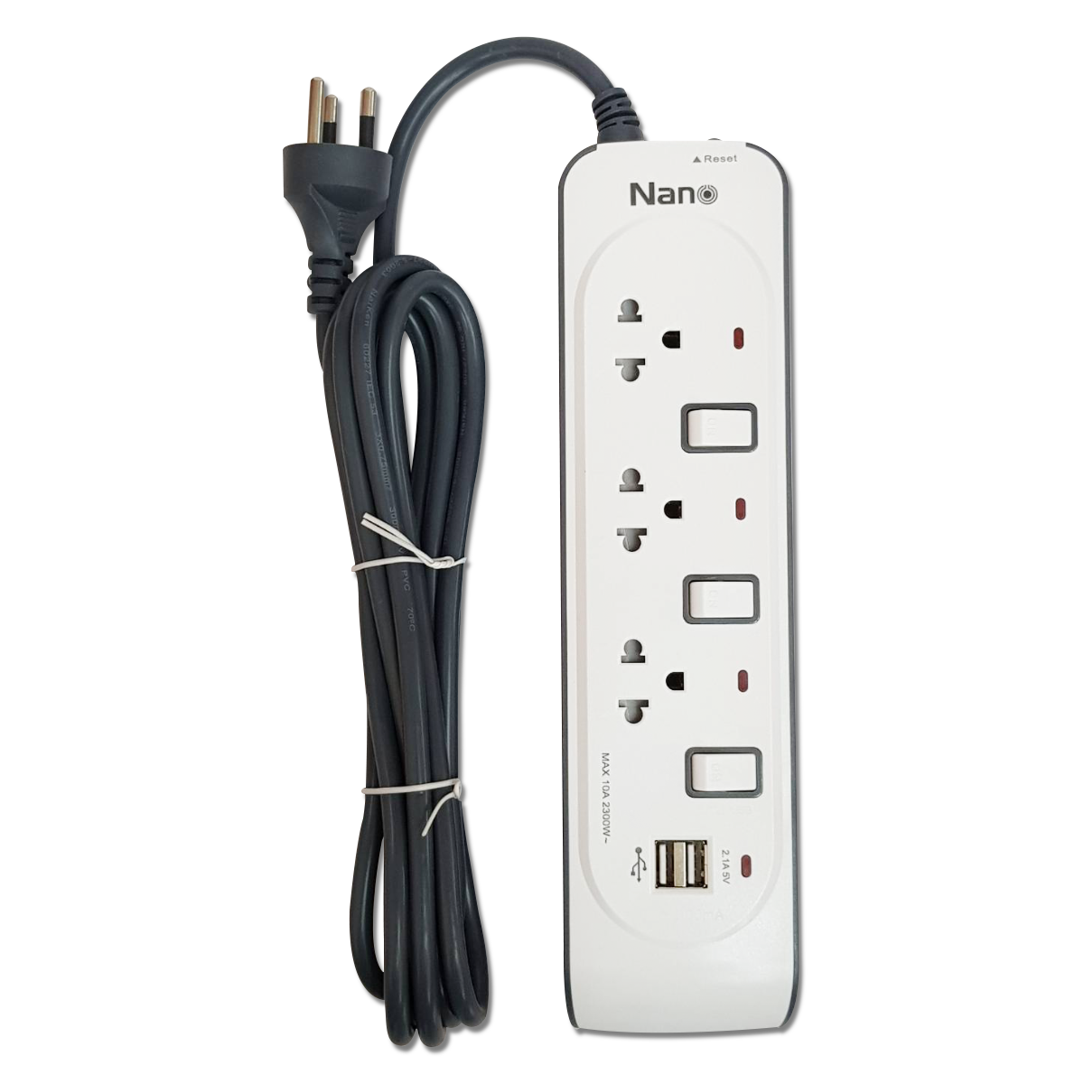 NANO ปลั๊กพ่วงป้องกันไฟกระชาก Surge Pro USB 2 ช่อง+เต้ารับ 3 ช่อง