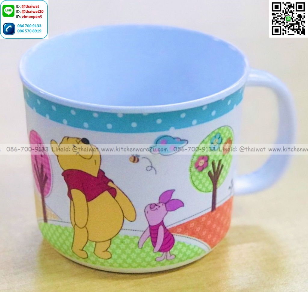 P09106 ถ้วยน้ำมีหู ปาก 3 นิ้ว ลายหมีพูห์ Licious เมลามีนและลิขสิทธิ์แท้ Flowerware เครือซูปเปอร์แวร์ No.C2392-3 (ราคาขายส่งต่อ 12 ใบ: เฉลี่ย 70 บต่อใบ)