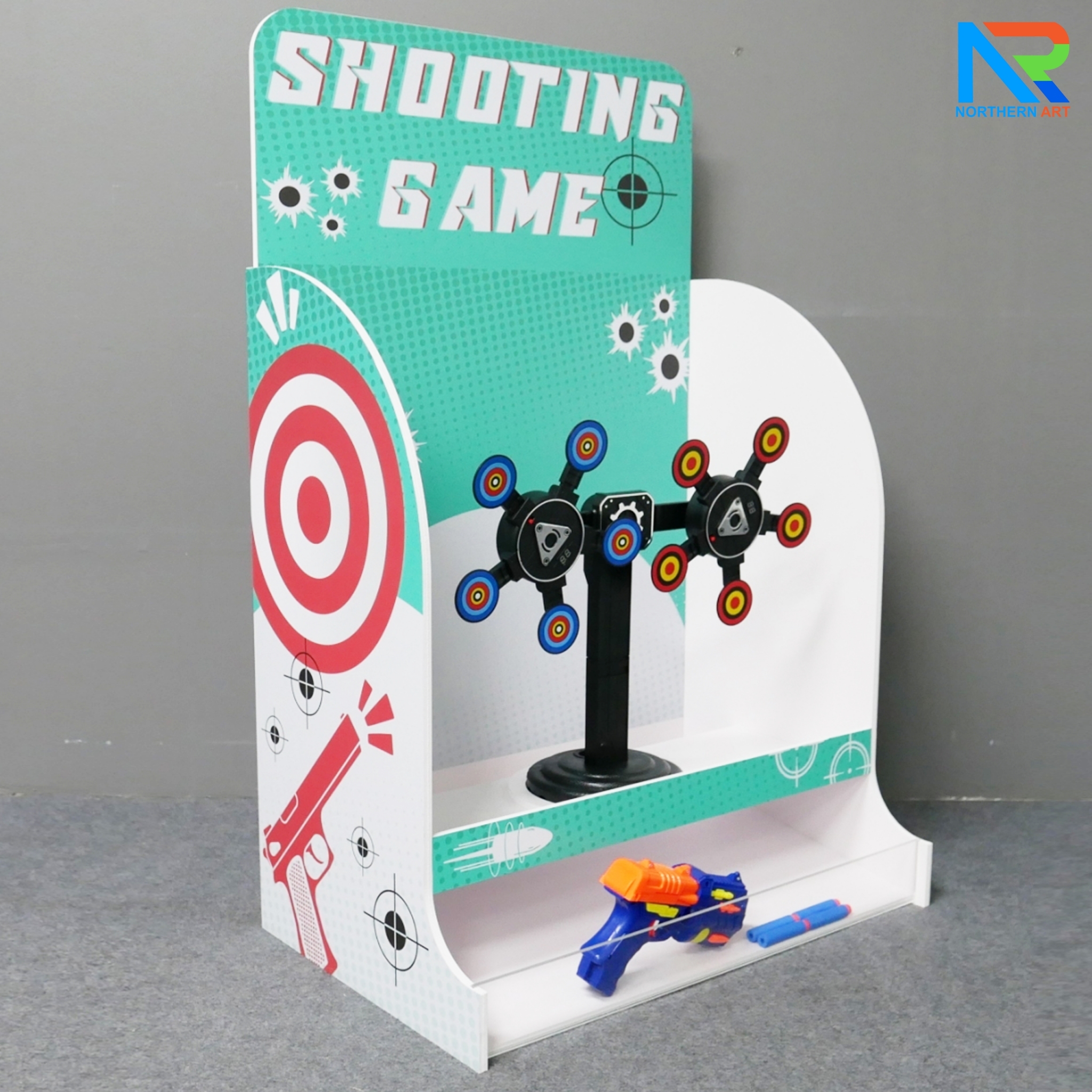 เกมส์ยิงเป้าหมุน เป้าหมุน 360 องศา จำนวน 10 เป้า จอ LED นับคะแนน พร้อมปืนกระสุนโฟม 1 ชุด