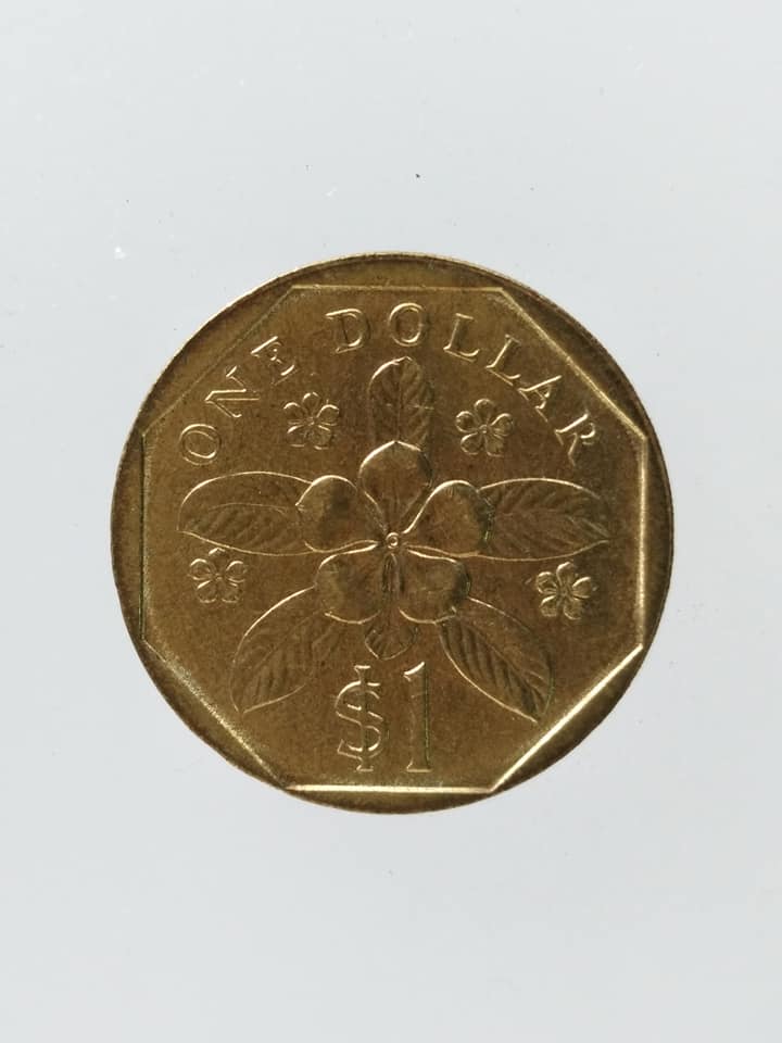 C084 เหรียญ 1 dollar singapore ปี1987