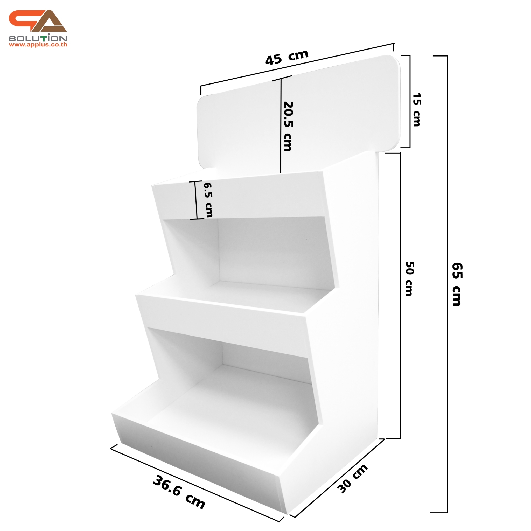 ชั้นวางสินค้าตั้งโต๊ะ TB12 พร้อมชั้นวาง 3 ชั้น ขนาด(W)35 x (D)30 x (H)65 ซม. วัสดุพลาสวูดหนา 8 มม.พร้อมงานพิมพ์