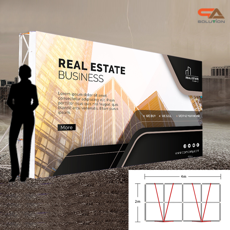 VINYL BACKDROP OUTDOOR แบคดรอปไวนิล รุ่น 2x4 ขนาด (W)400 x (H)200 cm. โครงอะลูมิเนียมพร้อมขาค้ำยัน ถอดประกอบได้ เหมาะกับงานภายนอกอาคาร