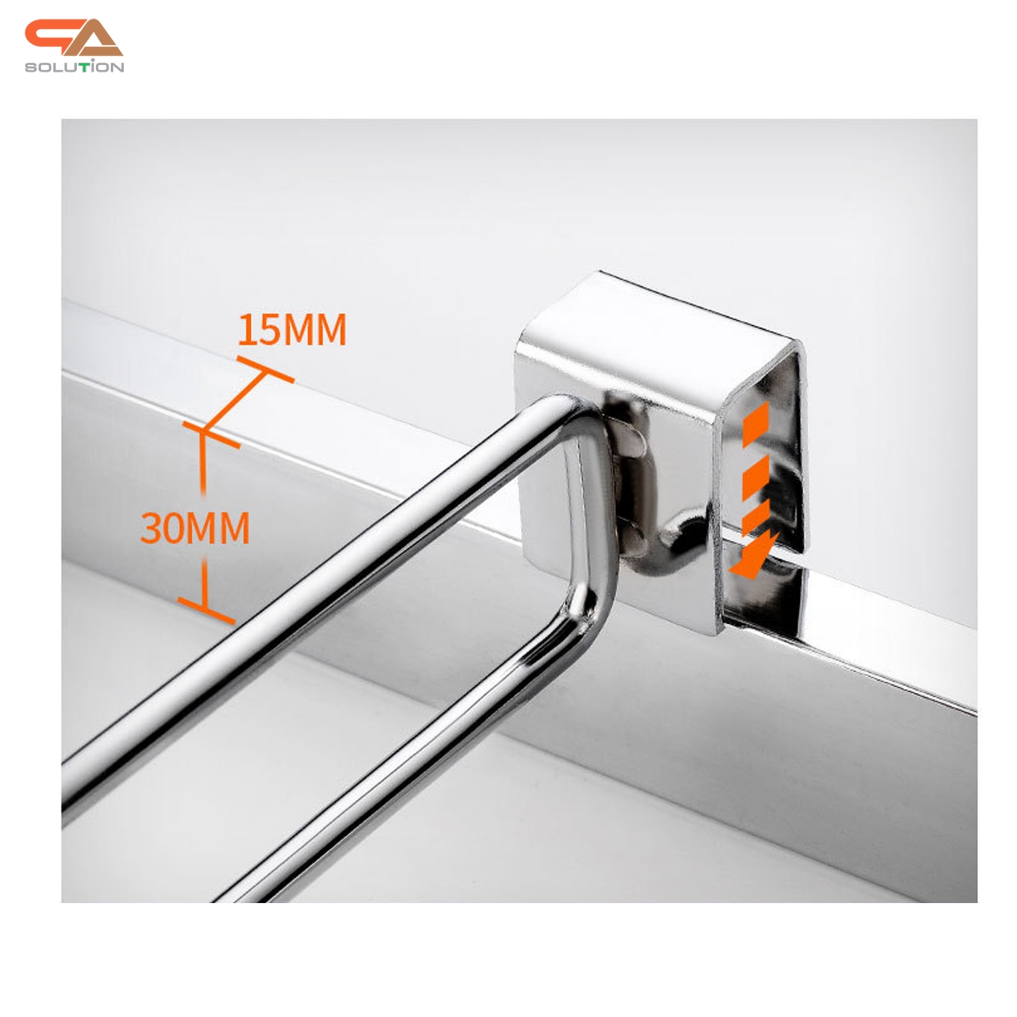 ขอแขวนสินค้า HOOK แบบแขนคู่ แขนบนยาว 25 cm. แขนล่าง 23.5 cm. สีเงิน พร้อมป้ายราคา 4x6 cm.