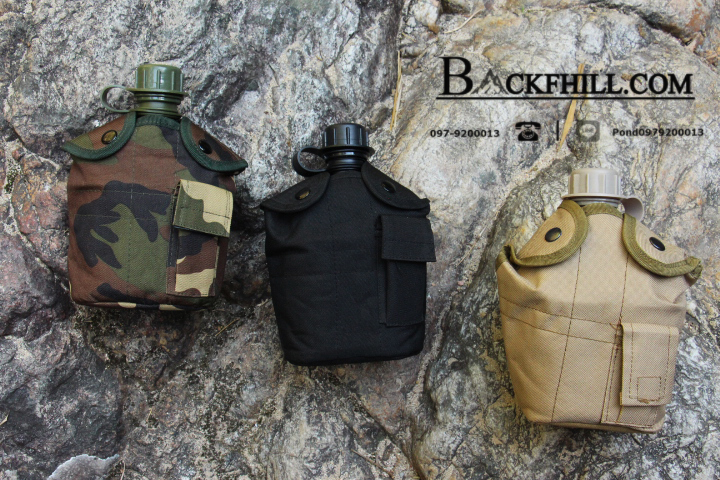 กระติกน้ำทหารสีดำ กระติกน้ำเดินป่า กระติกน้ำแคมป์ กระปุกน้ำทหาร พร้อมกล่องอะลูมิเนียมสำหรับต้มน้ำ ปรุงอาหาร