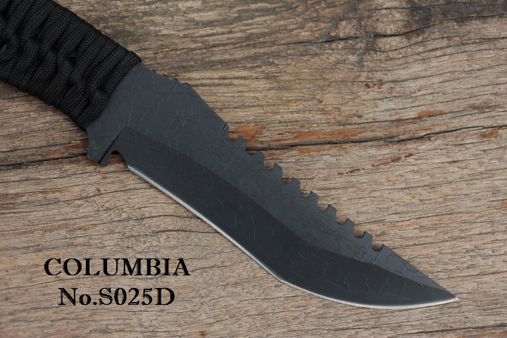 มีดใบตาย COLUMBIA รุ่น S025D สีรมดำ มีด FULL TANK สีเหล็กดิบใบลาย พร้อมซองไนลอน
