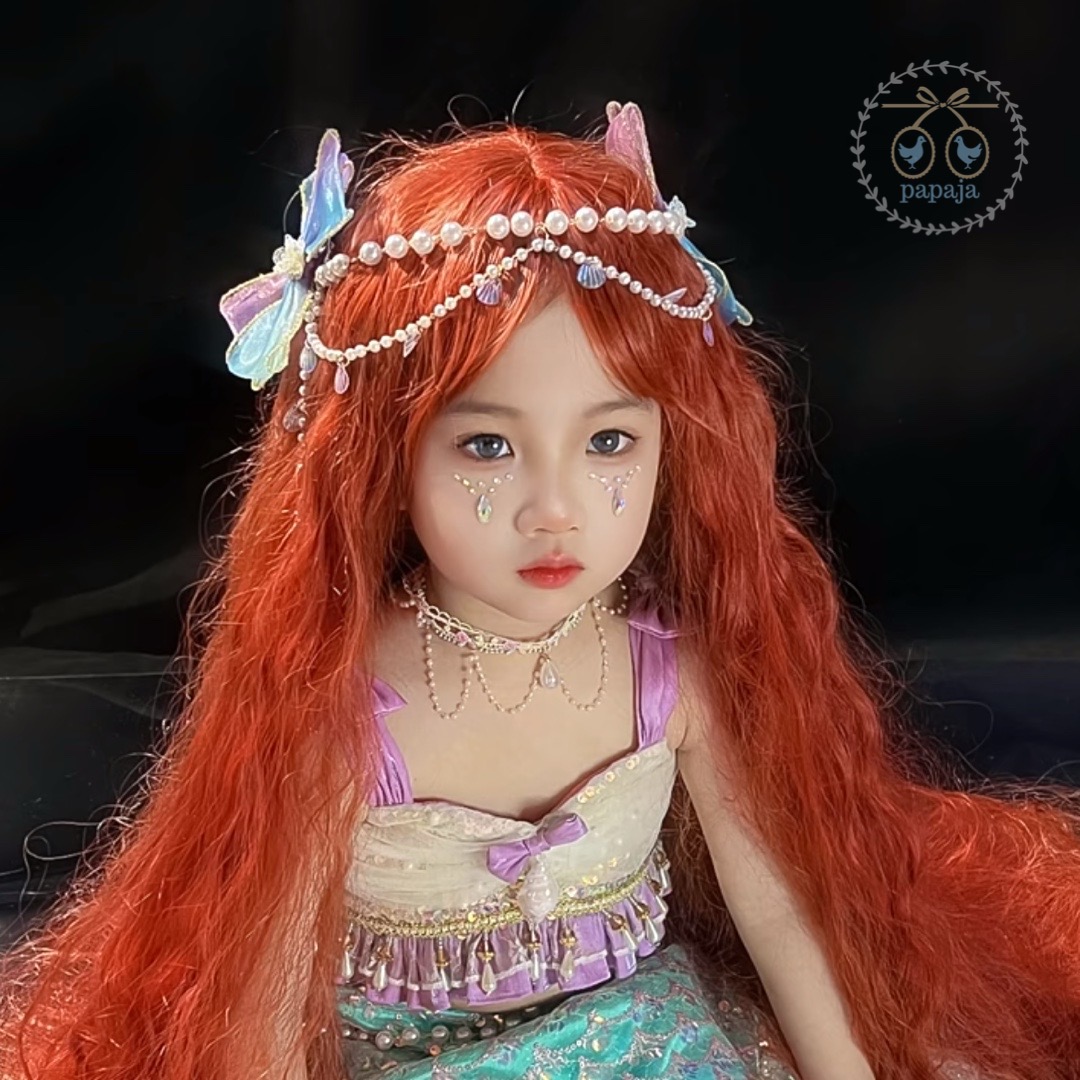 (No.184) กิ๊บติดผมธีมเจ้าหญิงแอเรียล เจ้าหญิงเงือก ประดับสร้อยไข่มุกและโบว์สวยมากๆ