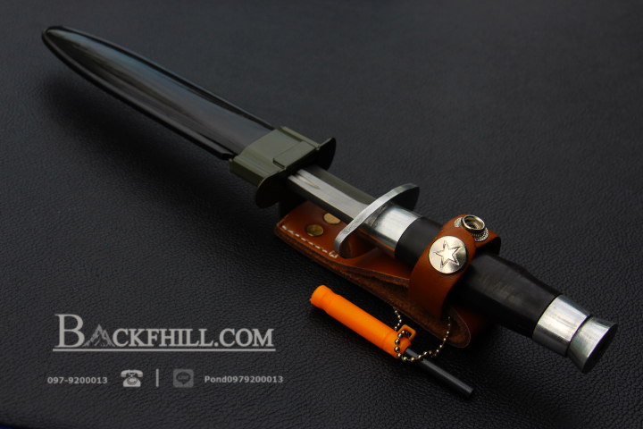 มีดพกทหารรุ่นเก่า ดาบติดปลายกระบอกลำกล้อง ขนาด 11 นิ้ว งานประณีตเก่าเก็บ AAA พร้อมซองแข็งอย่างดี