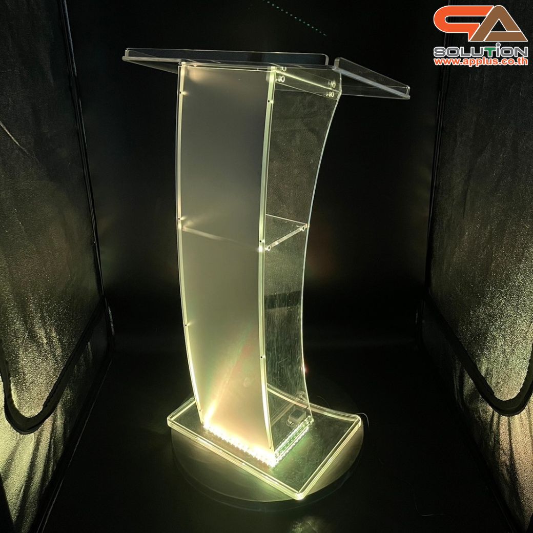 เช่าโพเดียมอะคริลิค LED-02 ขนาด (W) 60 x (L) 40 x (H) 108 cm. เรืองแสงLED เปลี่ยนสีได้ พร้อมรีโมท พร้อมบริการรับ-ส่ง กทมฯและปริมณฑล