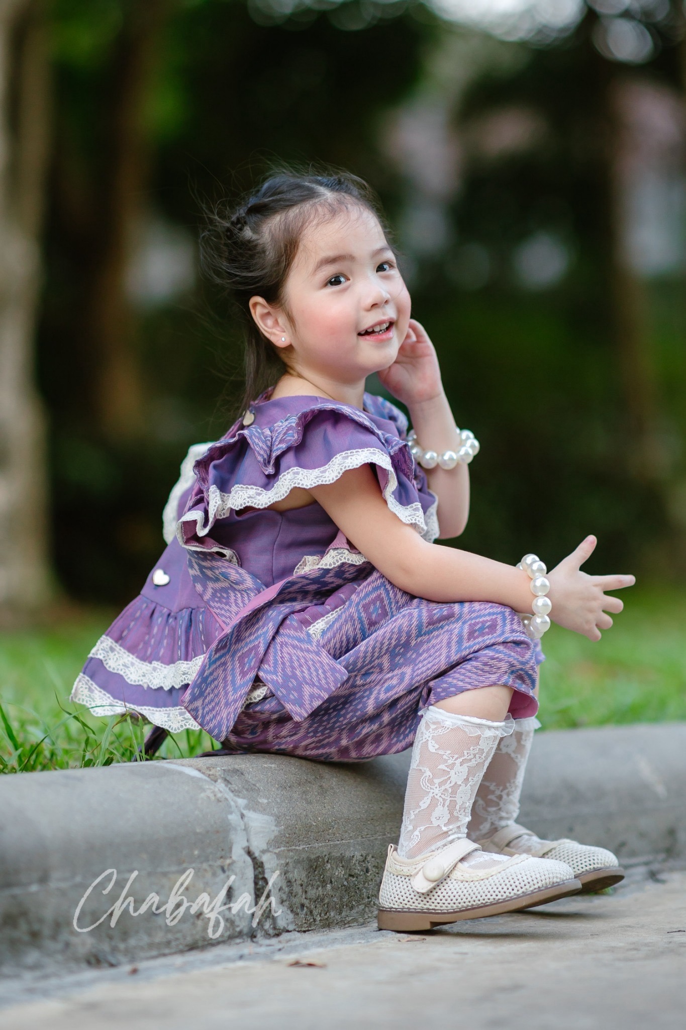 (เซต 4 ชิ้น) ชุดไทยแบรนด์ Chabafah รุ่น ศิรินภา สีม่วง