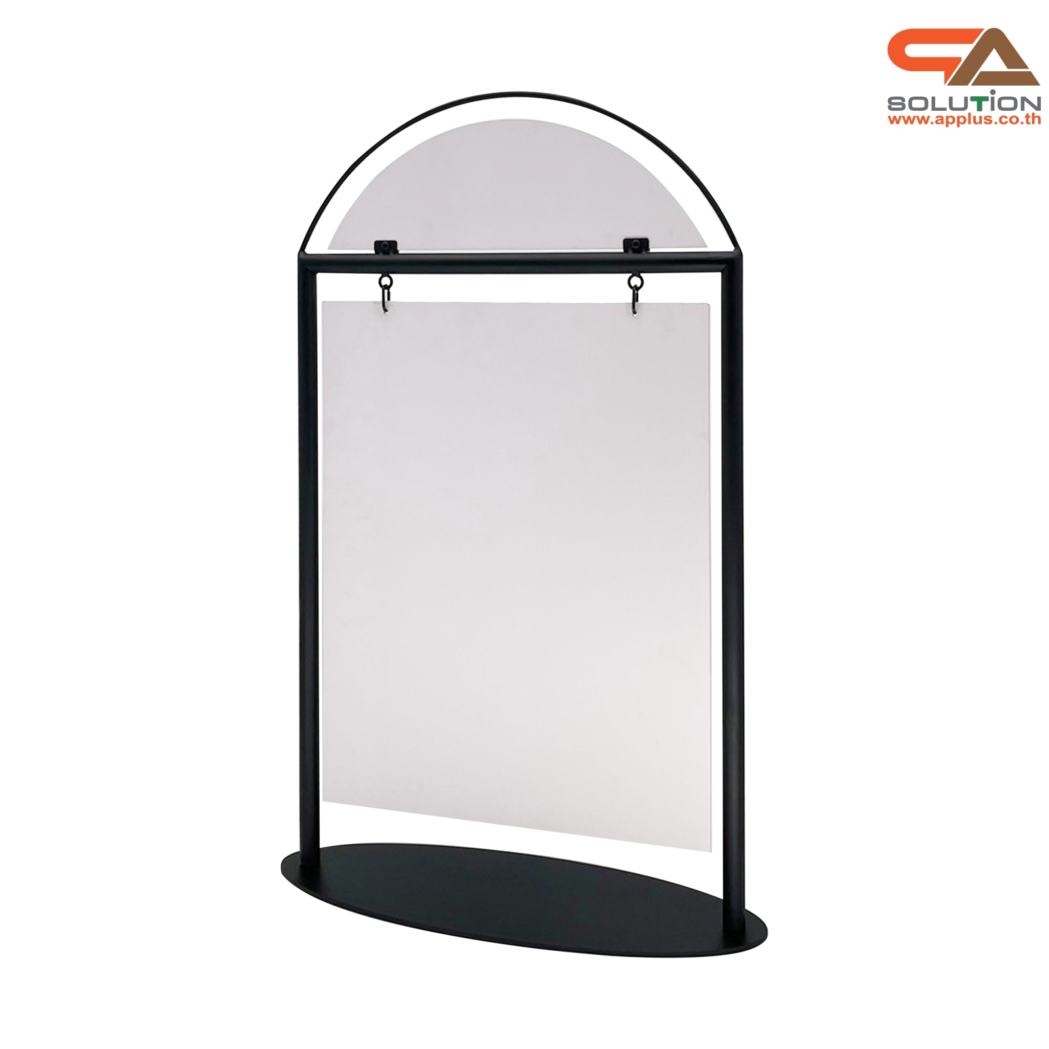 ป้ายตั้งพื้น ป้้ายมินิมอล เหล็กสีดำ ขนาด (W)59 x (H)95 cm. โชว์งานพิมพ์ 2 ด้าน ฐานวงรี ถอดประกอบได้