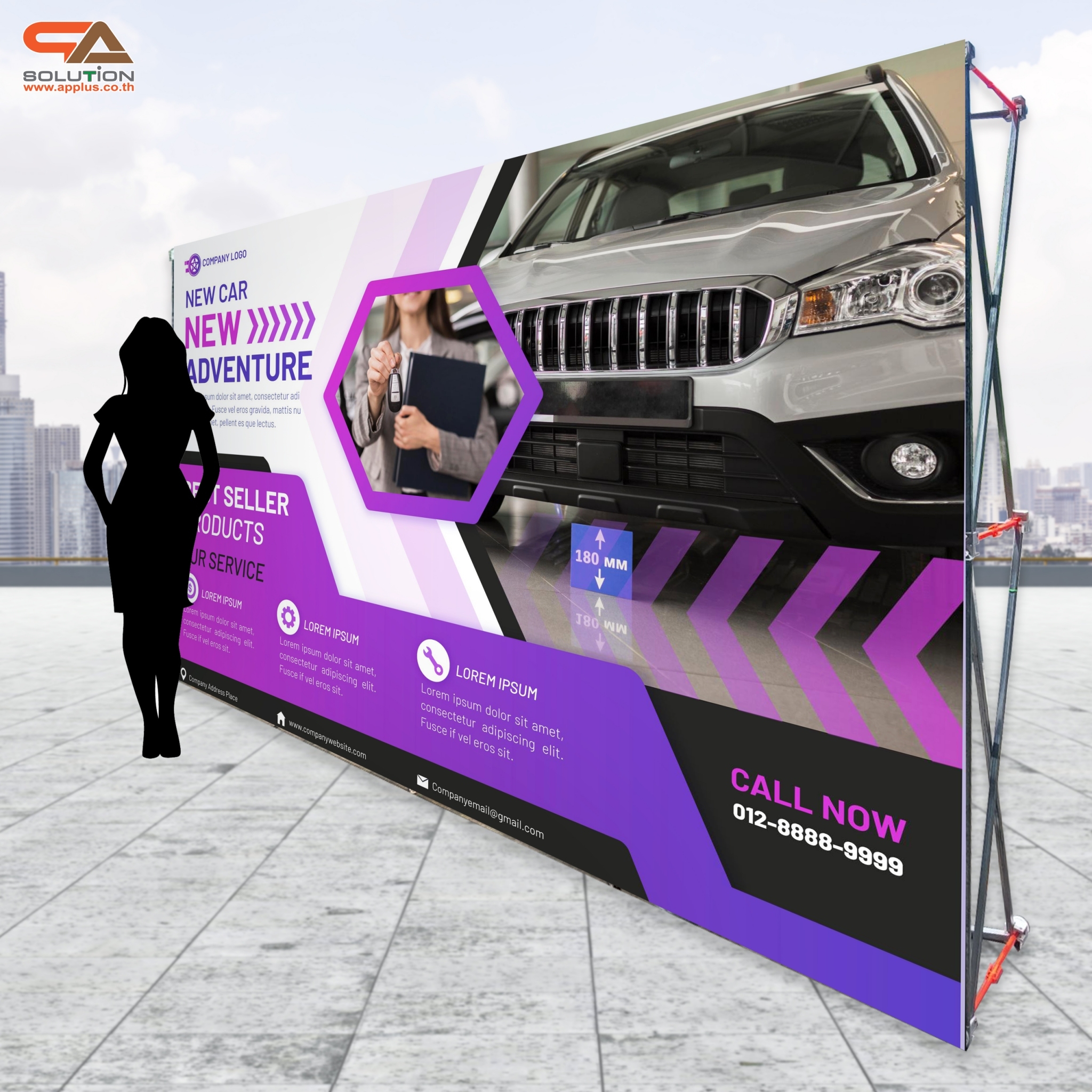 VINYL BACKDROP OUTDOOR แบคดรอปไวนิล รุ่น 2x4 ขนาด (W)400 x (H)200 cm. โครงอะลูมิเนียมพร้อมขาค้ำยัน ถอดประกอบได้ เหมาะกับงานภายนอกอาคาร