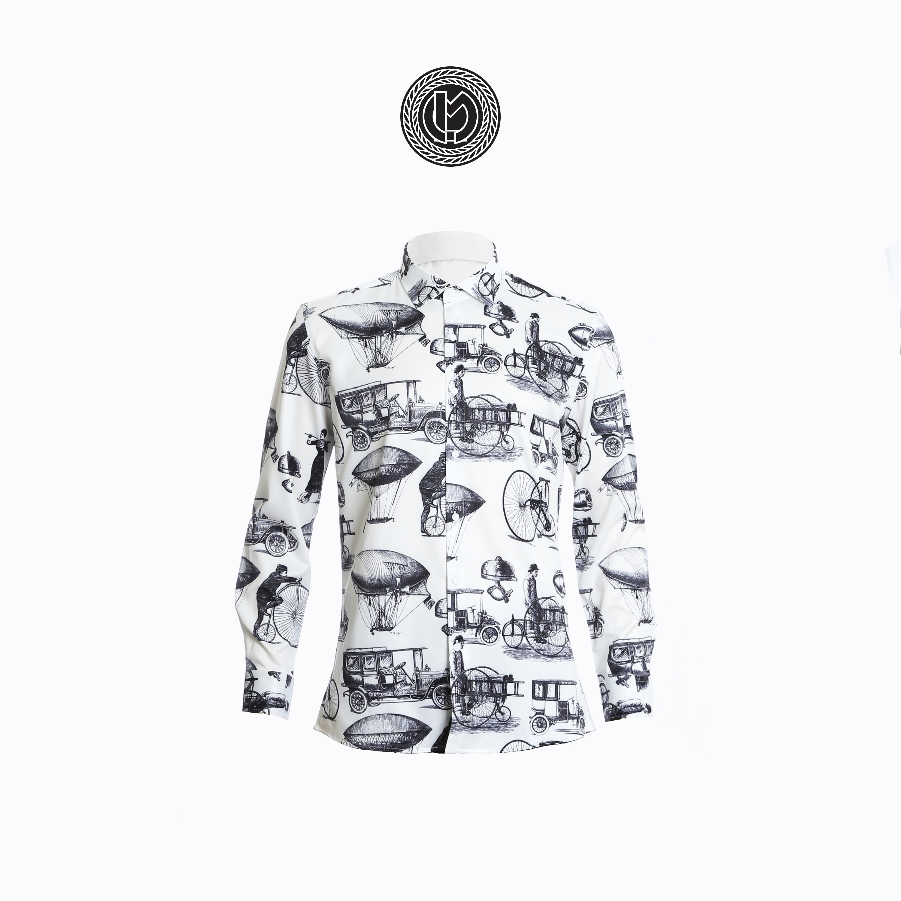 Black Ship White Patterned Shirt