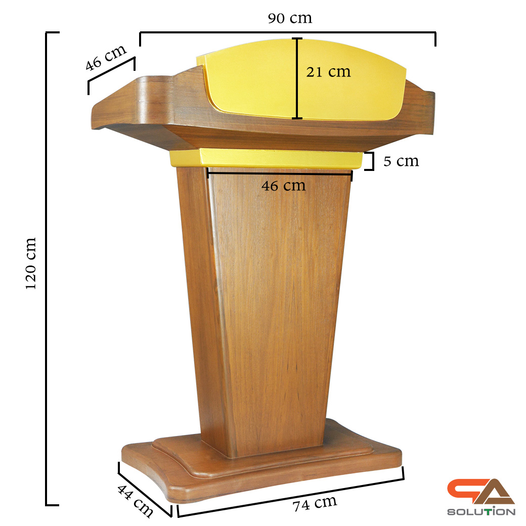 โพเดียมลายไม้สีสักและสีทอง รุ่น PD-07 ขนาดTOP (W)90 x (L)46 x (H)120 ซม. พร้อมชั้นวางของ