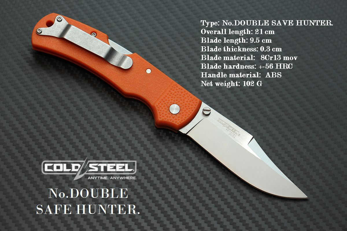 มีดพับนายพราน cold steel รุ่น DOUBLE SAFE HUNTER ใบมีด 8cr13 Mov ทรงโบวี ( AAA ) ด้ามส้ม