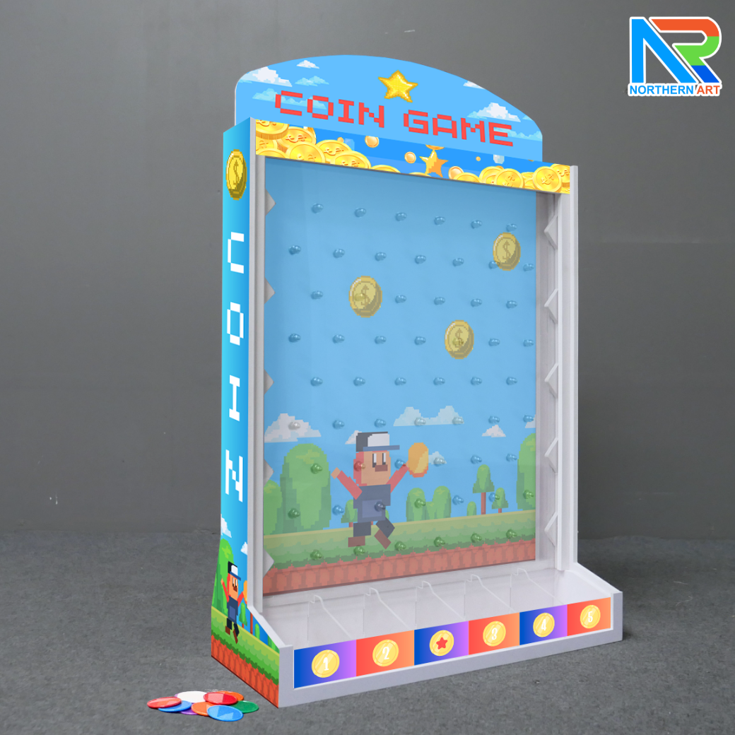 เกมส์หย่อนเหรียญตั้งโต๊ะ ขนาด (W)50 X (D)20 X (H)75 cm. พร้อมเหรียญพลาสติกคละสี 10 เหรียญ