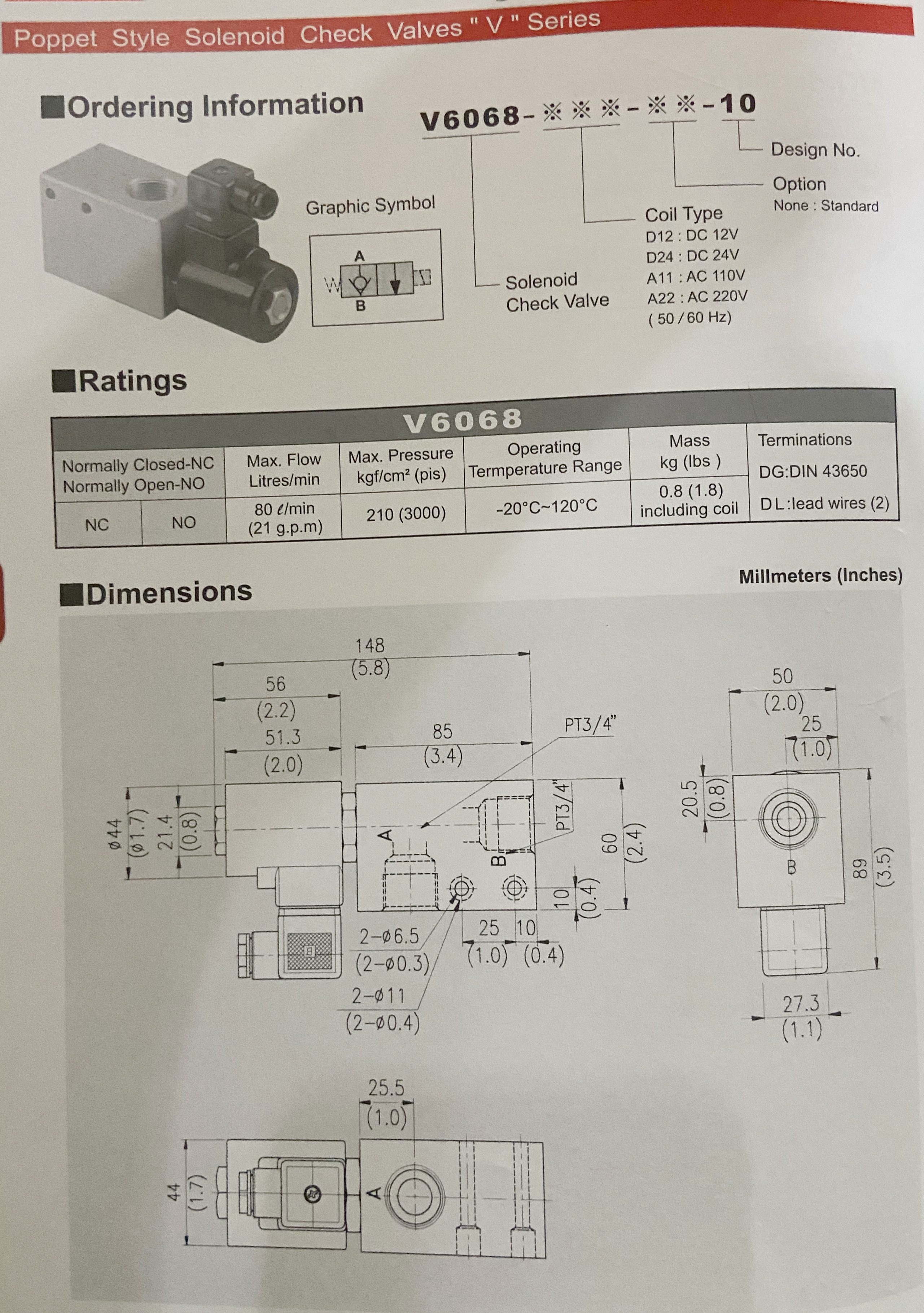 V6068-A220 V Poppet solenoid valve NC