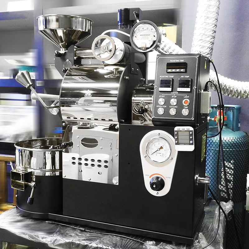 เครื่องคั่วกาแฟ 2 กิโลกรัม แก๊ส มีระบบเชื่อมต่อคอมพิวเตอร์เพื่อควบคุมการคั่ว