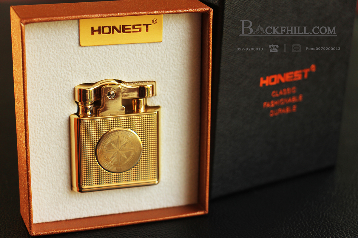 ไฟแชคทองเหลืองแท้ Honest Promise Luxury Lighter สีทอง ลายเข็มทิศคลาสสิค ของแท้ 100%