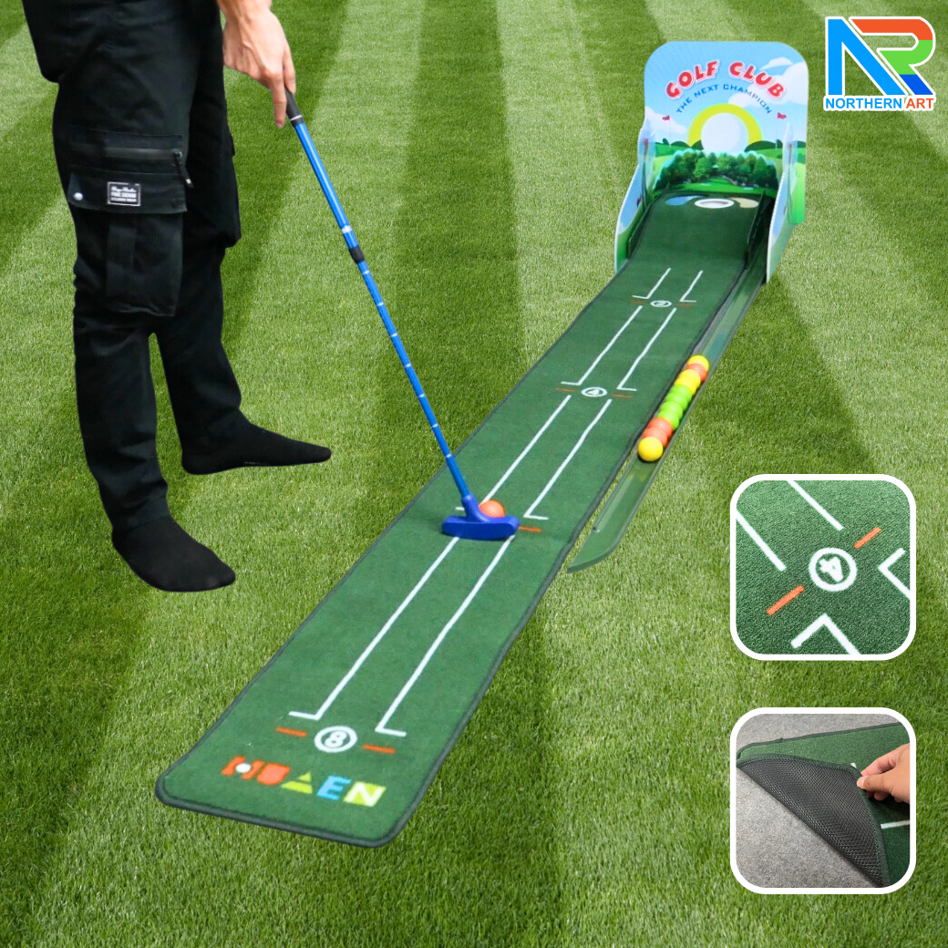 เกมส์กอล์ฟ ขนาด (W)46 x (L)274 x (H)50 cm. พร้อมไม้พัตเตอร์ปรับระดับได้ 1 อัน และลูกกอล์ฟโฟม 12 ลูก