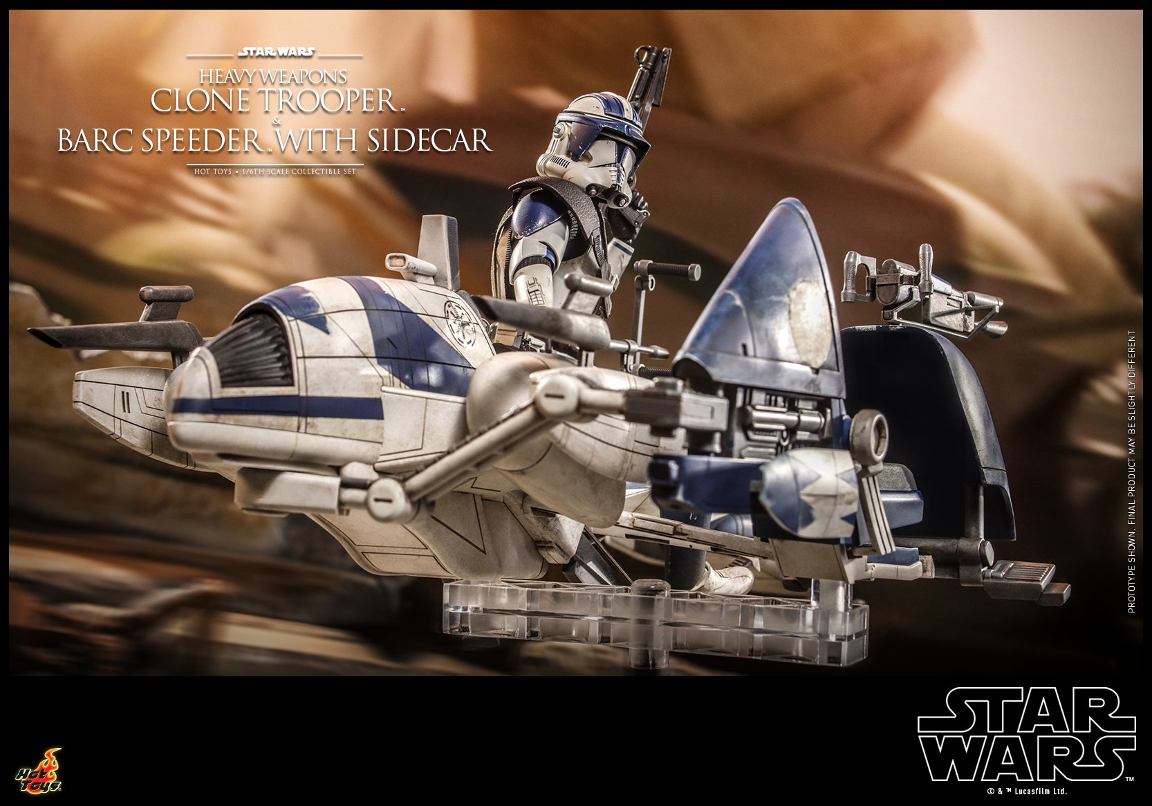 Hot Toys TMS077 1/6 Star Wars: The Clone Wars™ - Heavy Weapons Clone Trooper™ and BARC Speeder™ with Sidecar™