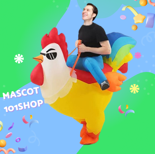 ชุดขี่ไก่แว่นดำเป่าลม ชุดมาสคอตขี่ไก่