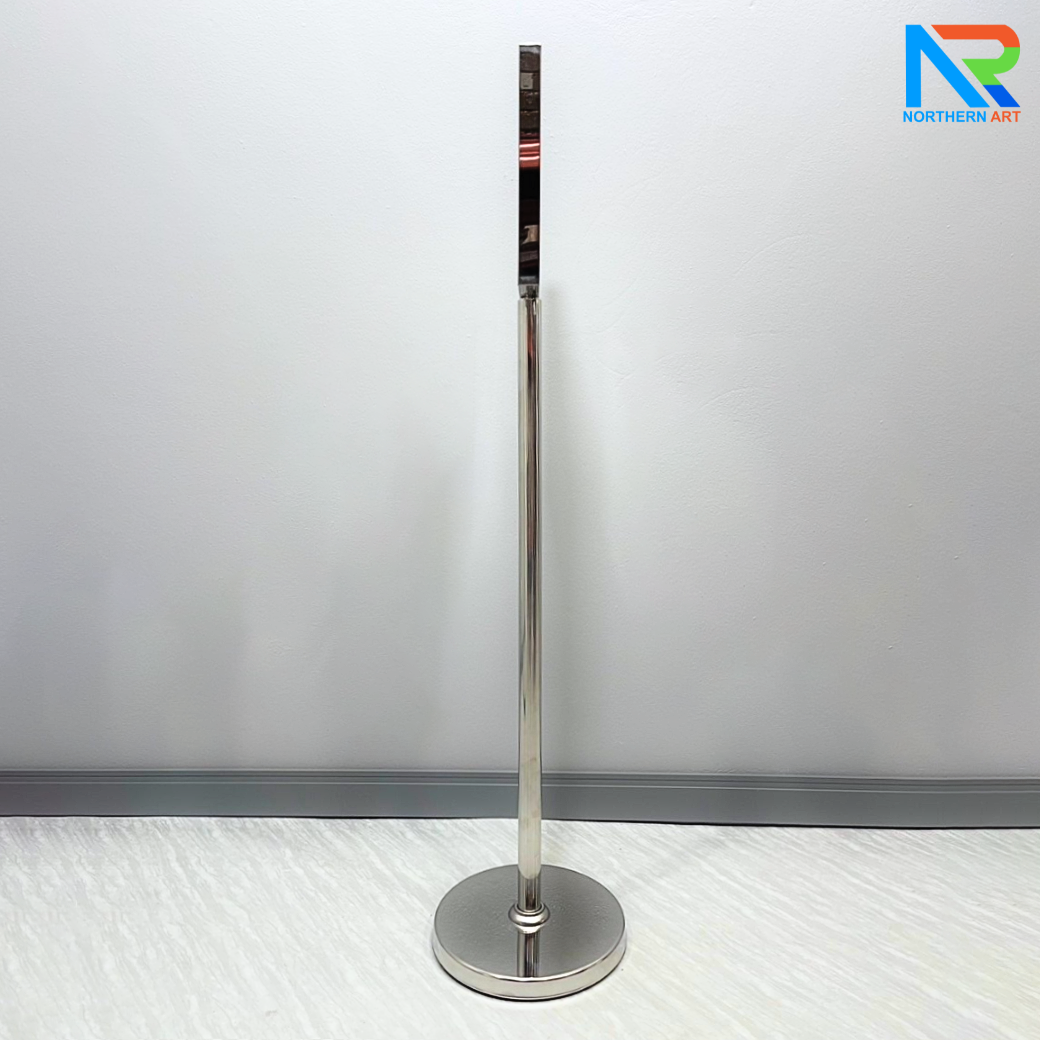 SALE! โปสเตอร์สแตนด์ สแตนเลส แนวตั้ง ขนาด A4 เกรด 201ฐานกลม โชว์ภาพ2ด้าน