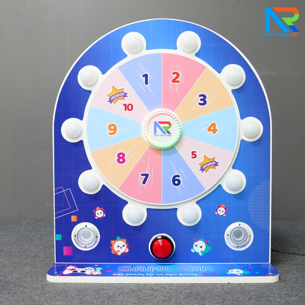 เกมส์วงล้อไฟฟ้าตั้งโต๊ะ แบบปุ่มกดแรนดอม ไฟวิ่งวนพร้อมเสียง ขนาด (W)58 x (D)25 x (H)65 ซม.