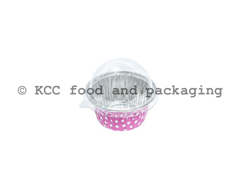 ถ้วยฟอยล์ สีชมพู ลายจุด # 3003 + ฝา (100ชุด)