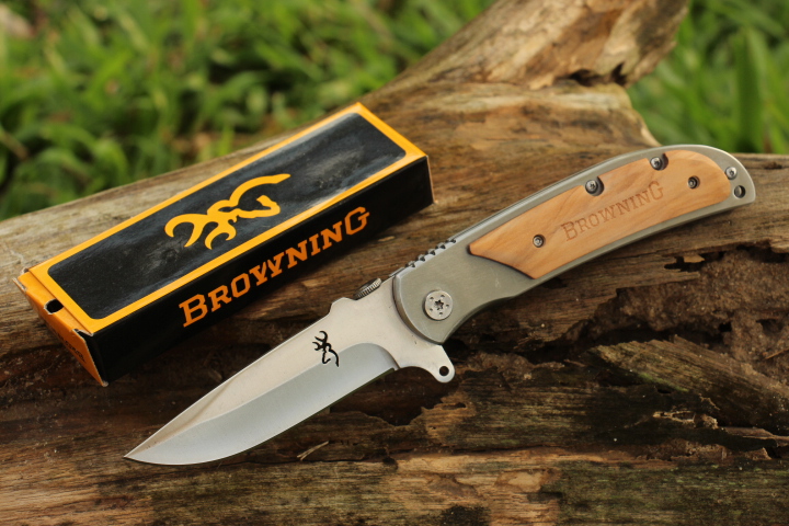 มีดพับ BROWNING Stainless Steel ประกับไม้สีครีม มีด OME เกรดดี