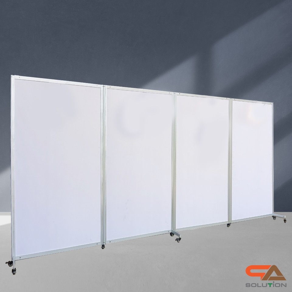 บอร์ดจัดนิทรรศการ อะลูมิเนียม ตั้งต่อเนื่อง 4 บานพร้อมล้อ ขนาด (W)100 x (H)200 ซม. ถอดประกอบและพับเก็บได้