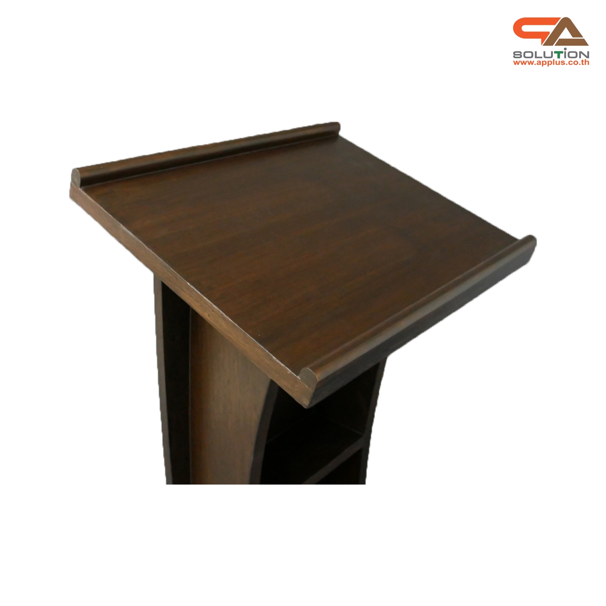 โพเดียมไม้ สีโอ๊ค ขนาด (W) 50 x (L) 40 x (H) 120ซม.TOP เอียง พร้อมชั้นวางของ