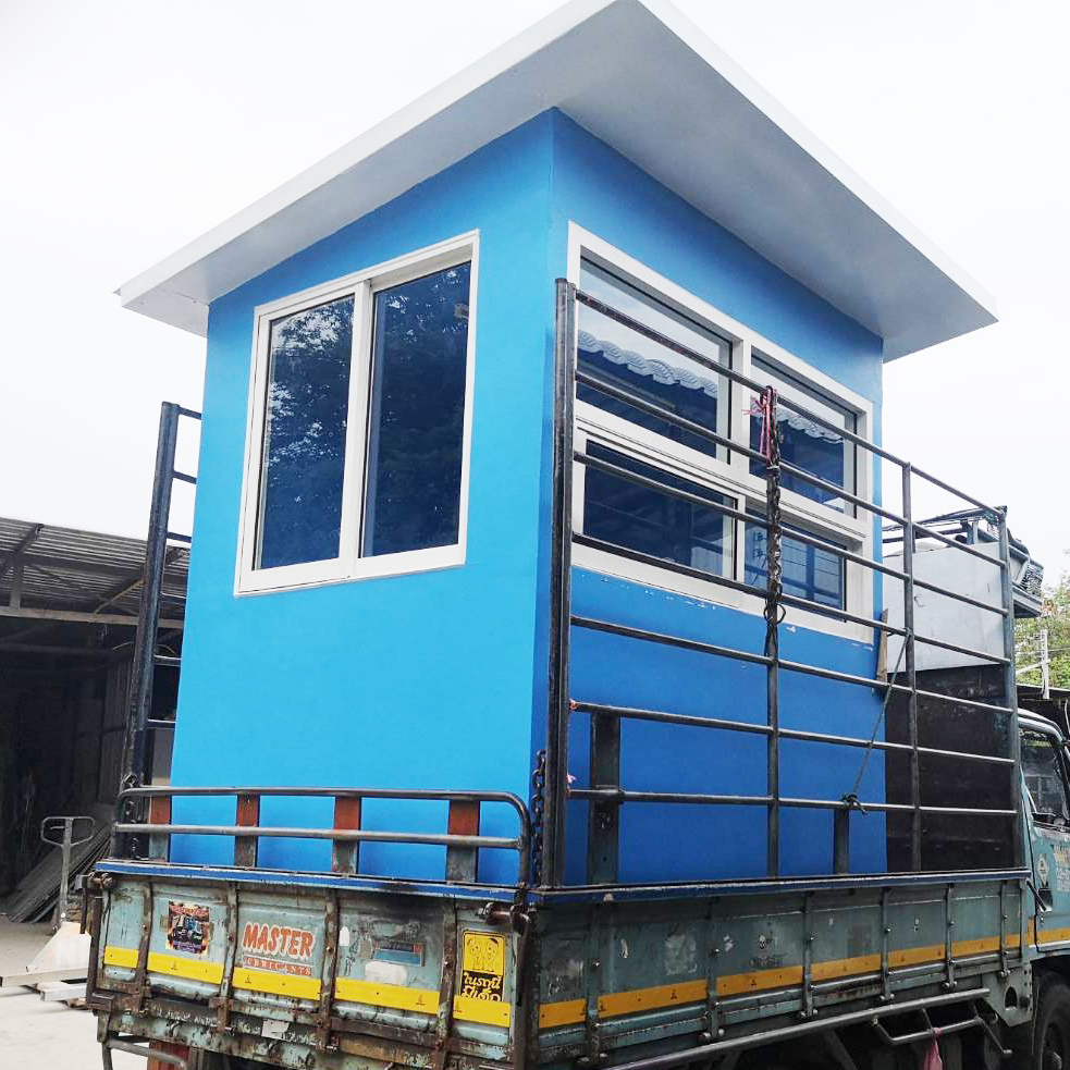 ป้อมยามสำเร็จรูป หุ้มเสา ขนาด (W)1.50 x (L)2.00 x (H)2.60 ม. โครงเหล็ก กรุแผ่นสมาร์ทบอร์ด บานหน้าต่างอลูมิเนียม