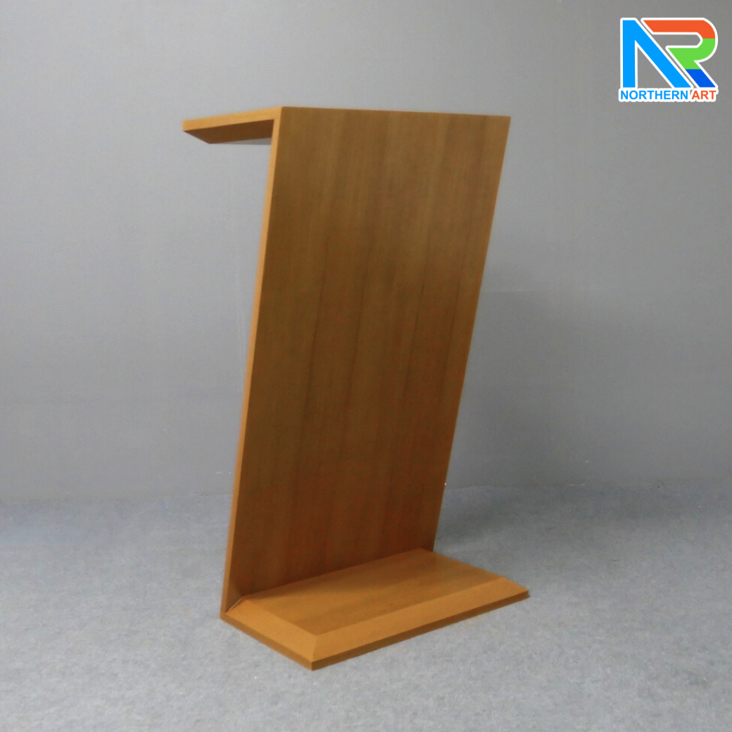 โพเดียมไม้ สีสัก ทรง Z ขนาด (W)60 x (L)40 x (H)110 ซม. แข็งแรง ทรงสวย เหมาะสำหรับการนำเสนอทุกโอกาส