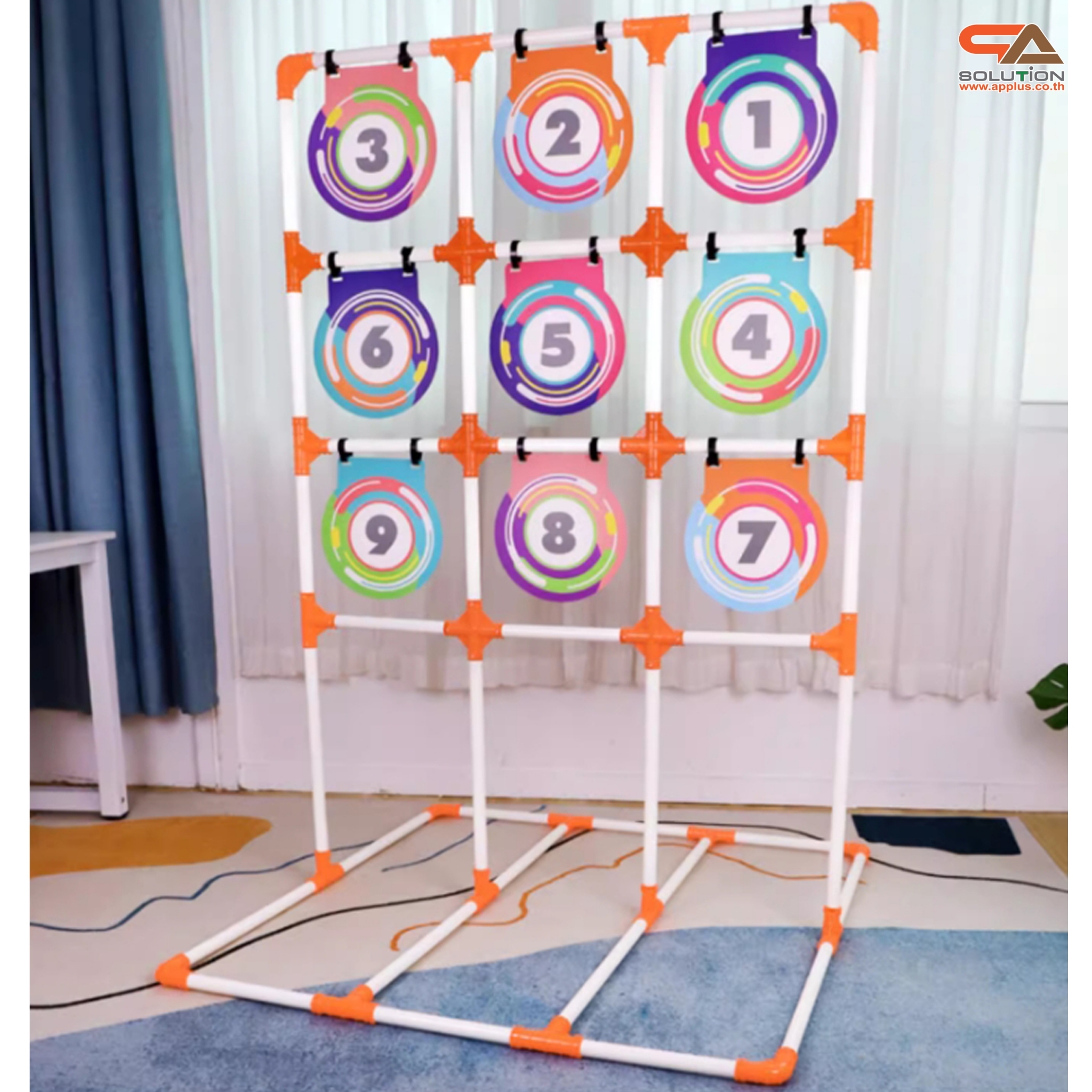 เกมส์จานร่อน ขนาด (W)110 x (D)114 x (H)166 cm. โครงพลาสติก ถอดประกอบได้ พร้อมกระเป๋าใส่อุปกรณ์ 1 ใบ