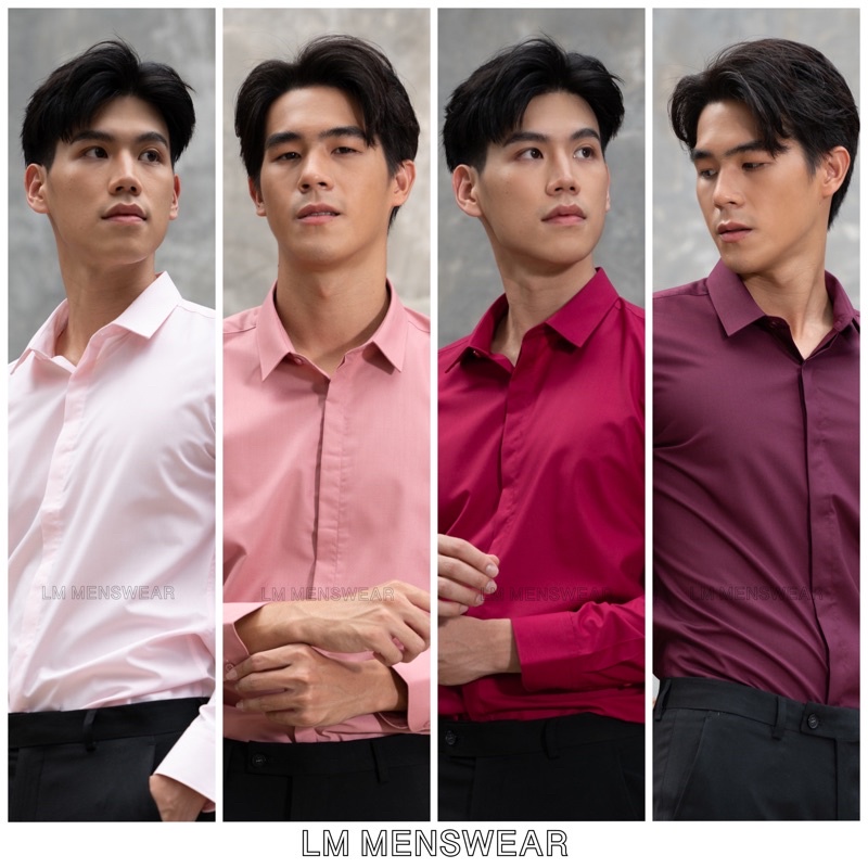 เสื้อเชิ้ตคุณภาพ คอปก 2 แบบ (ซ่อนกระดุม / โชว์กระดุม) สีชมพูอ่อน (Soft Pink) ชมพูกุหลาบ (Rose Pink) สีแดง (Red) สีเลือดหมู (Maroon)