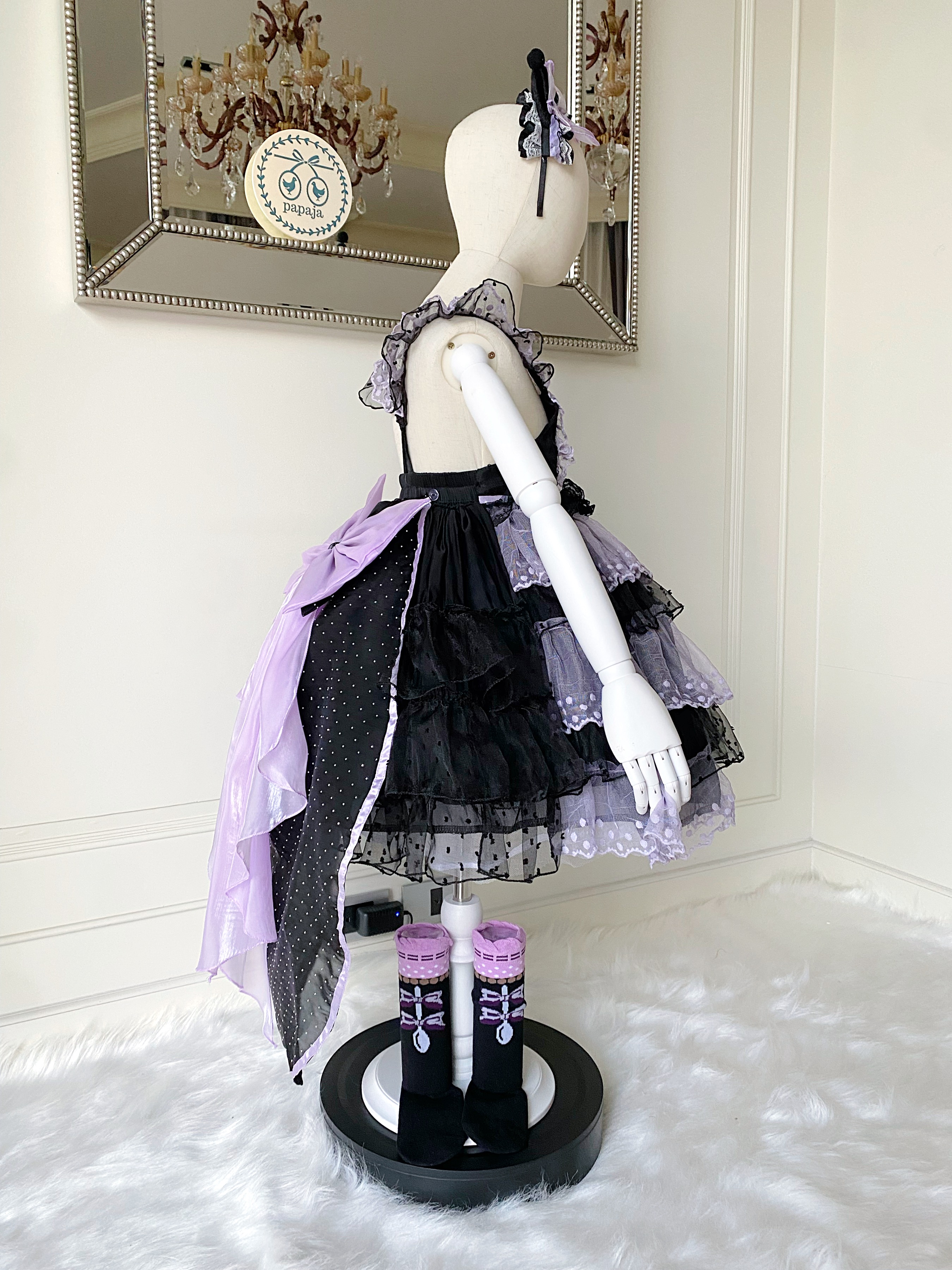 (HW) (เซต 3 ชิ้น) ชุดคอสเพลย์งานไฮพรีเมี่ยม คุโรมิ Kuromi ครบเซต (ชุด+ที่คาดผม+ถุงเท้า)