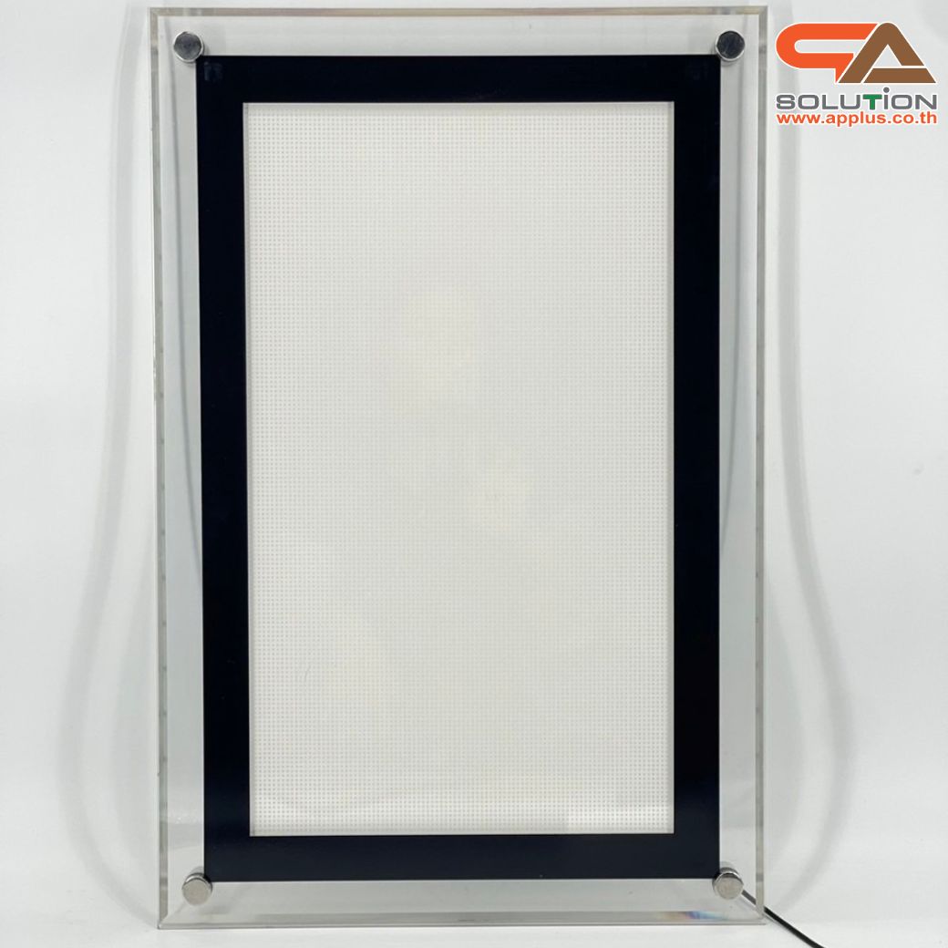 CLEARANCE SALE! กรอบป้ายไฟ LED รุ่น Crystal กรอบใสเรืองแสง พร้อมหมุดสแตนเลส ขนาด (W)40 x (L)60 cm.