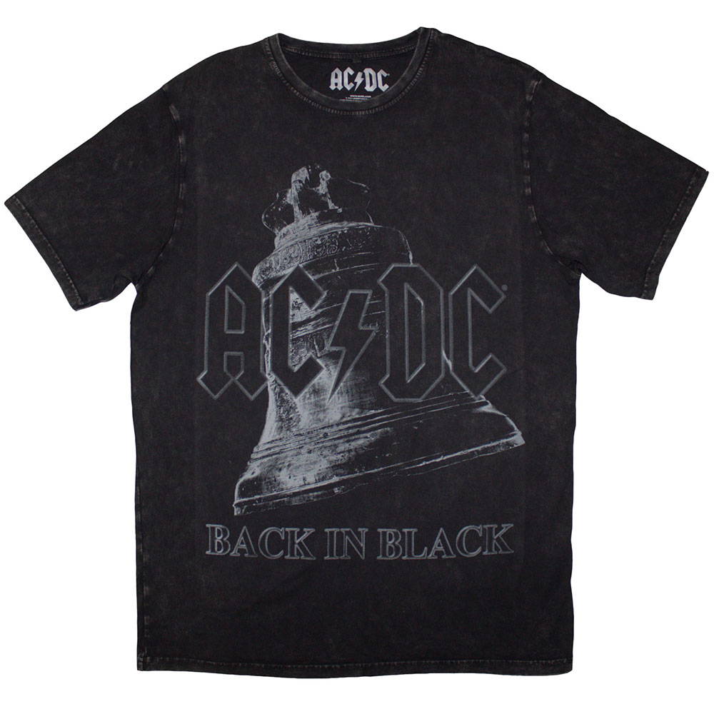 AC/DC Unisex Stone Wash T-Shirt: Back In Black Bell BLACK
